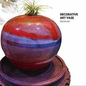 Contemporary Art Flower or Succulent Vase Bottle Pot | RED BLUE AMETHYST SWIRL